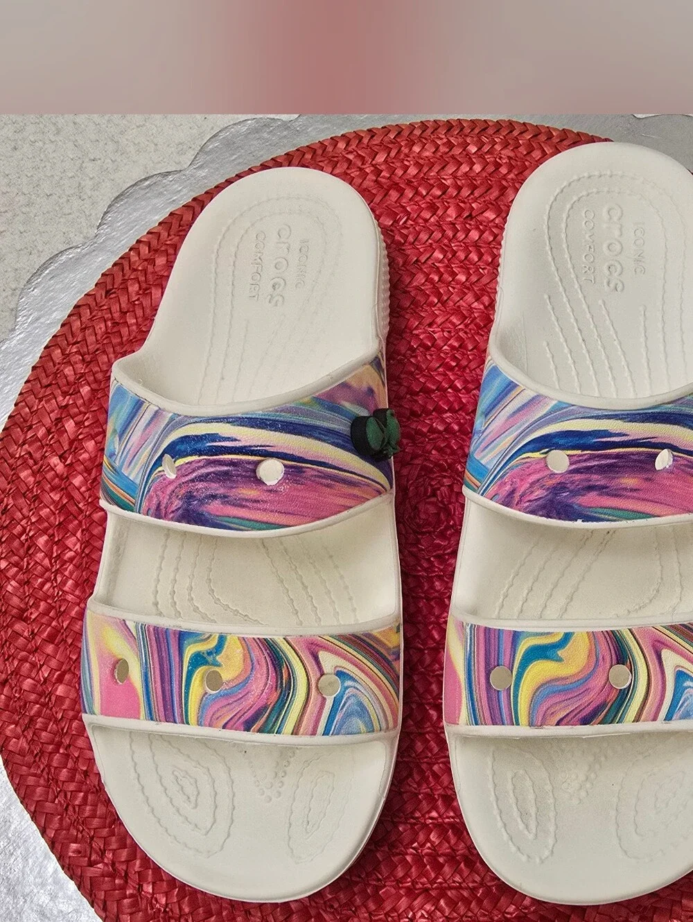Women's CROCS Multicolor Swirl Slide Sandals Size 8